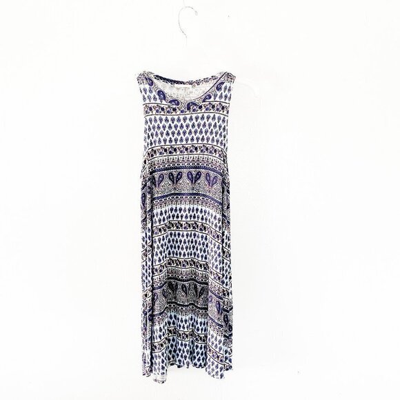 🦋 PAISLEY Printed High Neck Blue Shift Dress Small - Picture 1 of 4